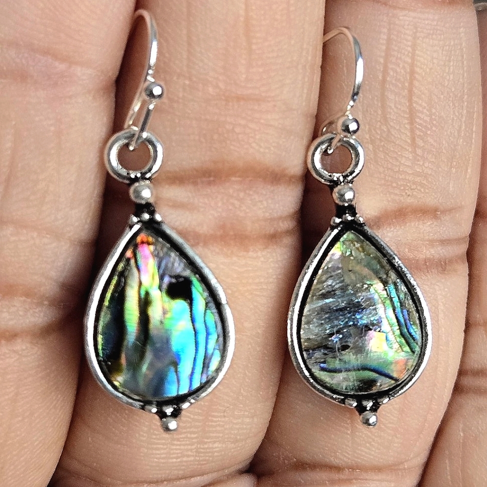 Silver Abalone Teardrop Earrings